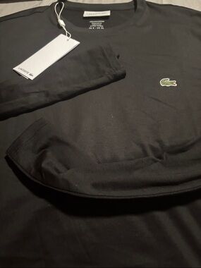 Lacoste Black Long Sleeve Shirt with Green Croc Patch